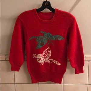 Vintage handmade artisan Mongolian yak butterfly insect embroidered crop sweater